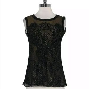 Ellie Tahari  black lace top with rhinestones